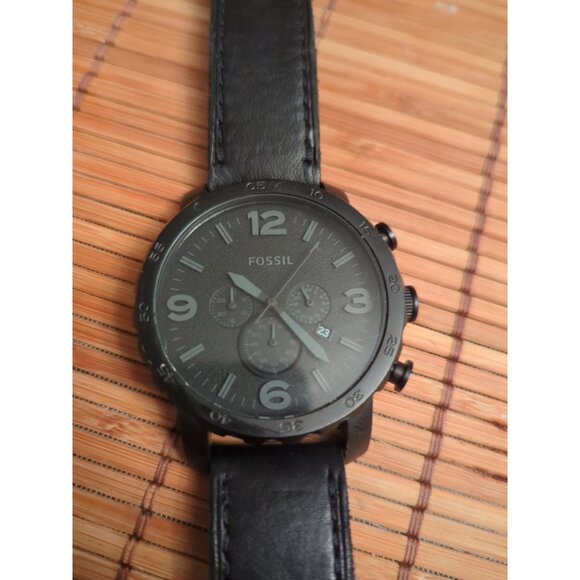 Fossil Nate Watch JR-1354 Mens Chronograph 50mm Case Black Leather Band Quartz - Picture 5 of 6
